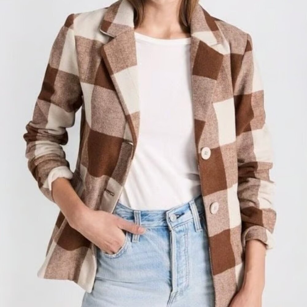 Splendid Women's Size Large Brown Ricki Plaid Blazer Coat Jacket